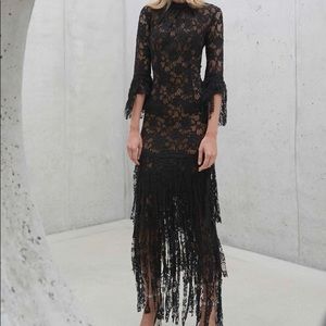 Alexis - black lace nude lining long sleeve dress